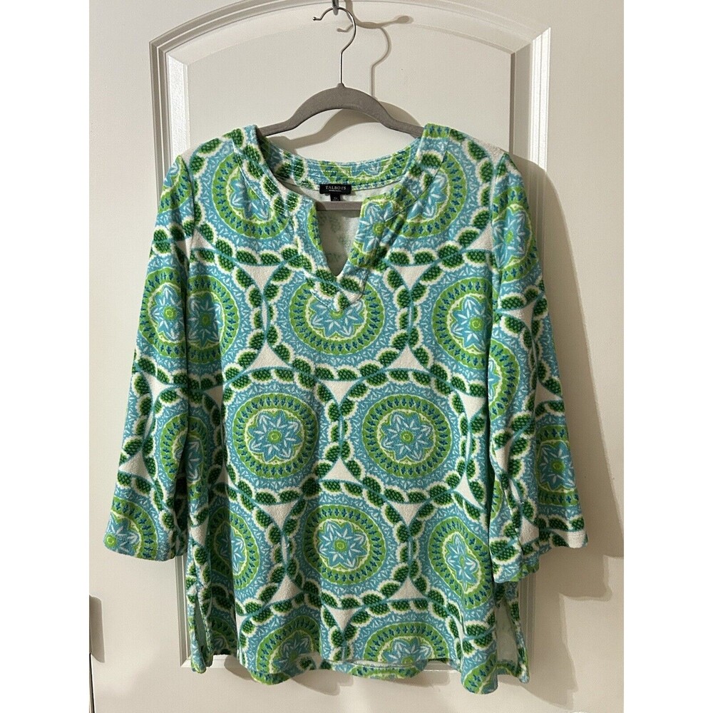 Talbots Size XP Kelly Green Medallion Print Terry Cloth Tunic Coastal Grandma